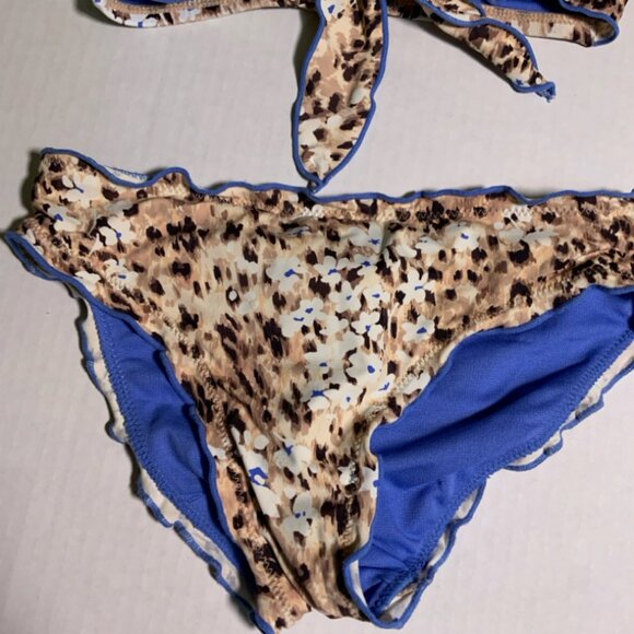 Hobie Girl's Sz 7 2Pc Cheetah Animal Print Ruffle Edges Hipster Swimwear (I) - Picture 3 of 8